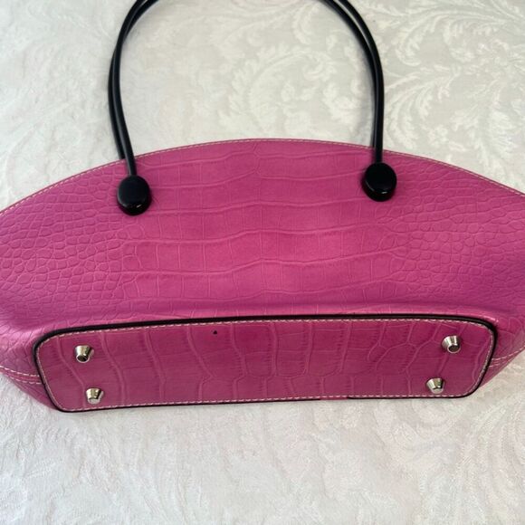 Pink Faux Croc Top Handle Satchel Bag Half Circle Vinyl‎ Approx 16x6 - Picture 3 of 11